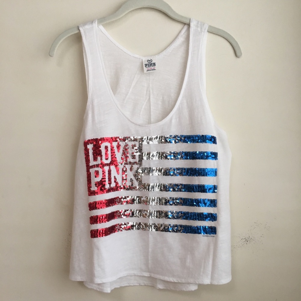 NEW VS Pink Sequin American Flag Tank Top